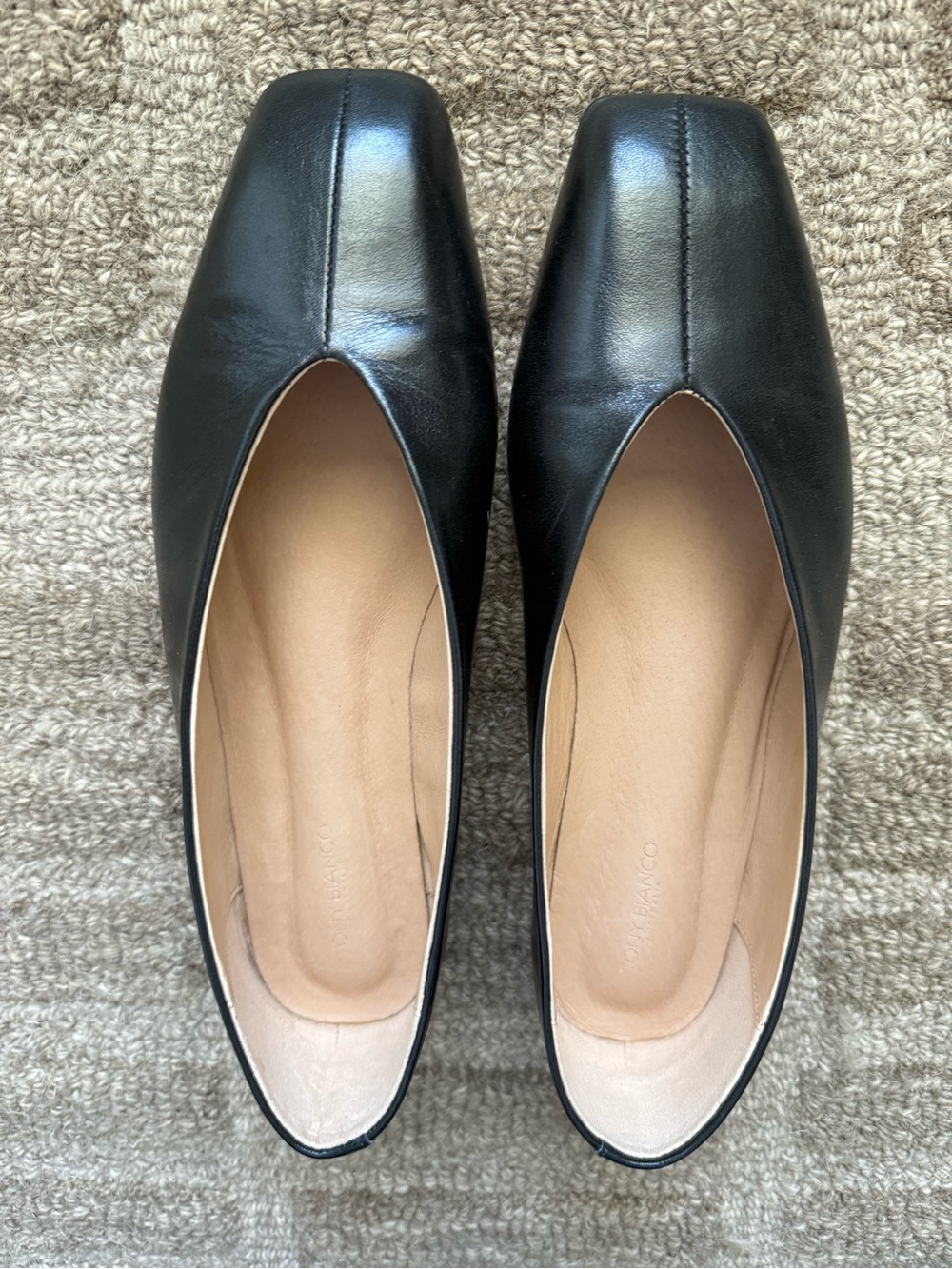 Tony Bianco Brash Black Vintage Leather Square-Toe Flats
